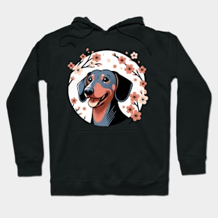 Dachshund Celebrates Spring Amidst Cherry Blossoms and Flowers Hoodie